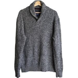 American Eagle Cotton Wool Sweater Chunky Gray Marl Knit Shawl Collar Preppy XL